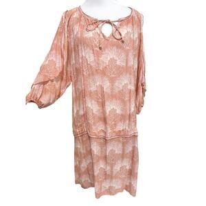 Kinolau Manaola Womens Hawaiian Dress S Pink Drop Waist Cold Shoulder Lehua